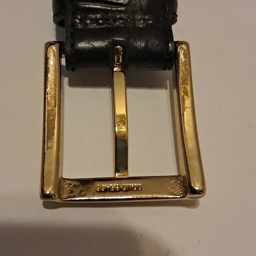 Jos A Bank Belt Mens 38 Black Embossed Leather Solid Brass Buckle Dress Preowned